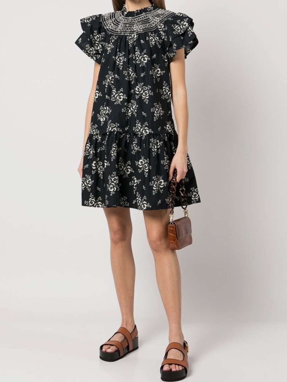 Sea New York Alessia Floral Print Smocked Tunic Dress
